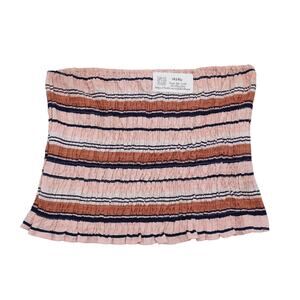 Style House Shirt Womens L Multicolor Stripe Cropped Stretch Smocked Tube Top